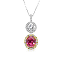 Pink Sapphire and Diamond Two Stone Necklace - 2.86 Carat