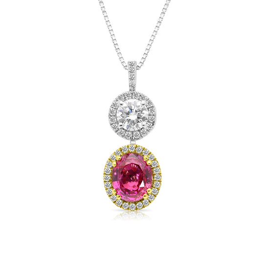 Pink Sapphire and Diamond Two Stone Necklace - 2.86 Carat