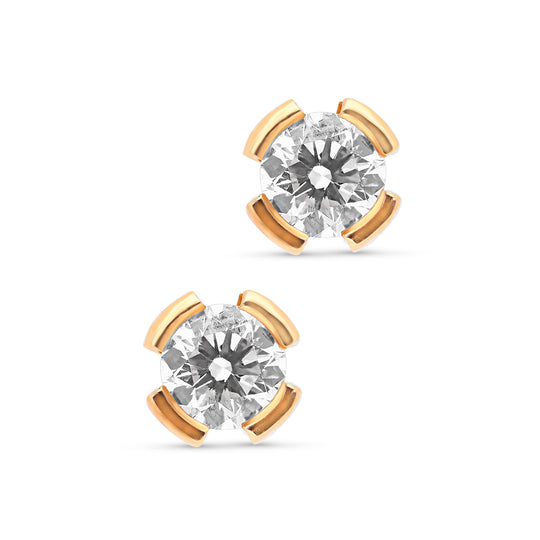 Rose Gold Round Diamond Studs Split Bezel - 1.4 Carat