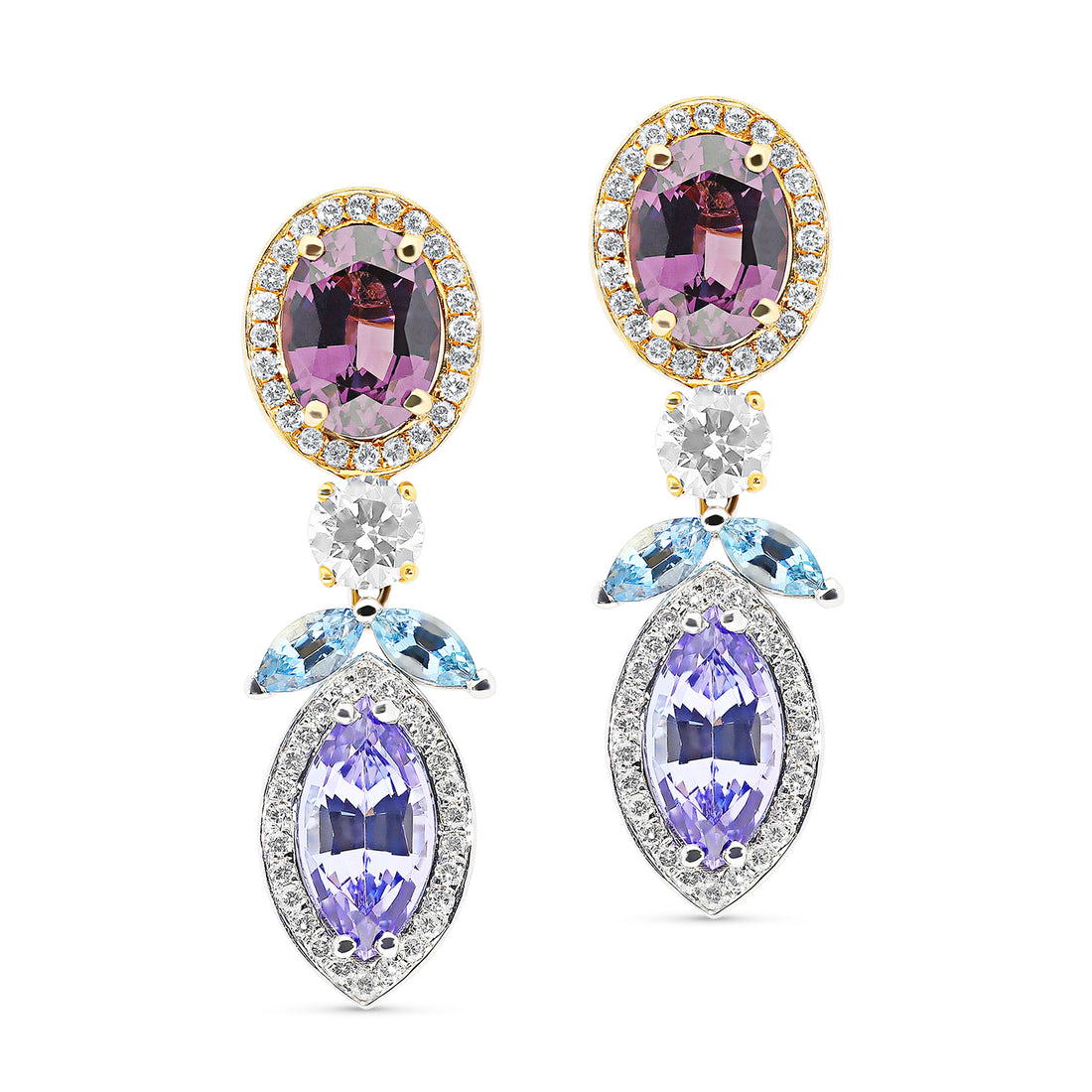 Tanzanite and Spinel Mix Colorful Dangle Earrings - 6 Carat