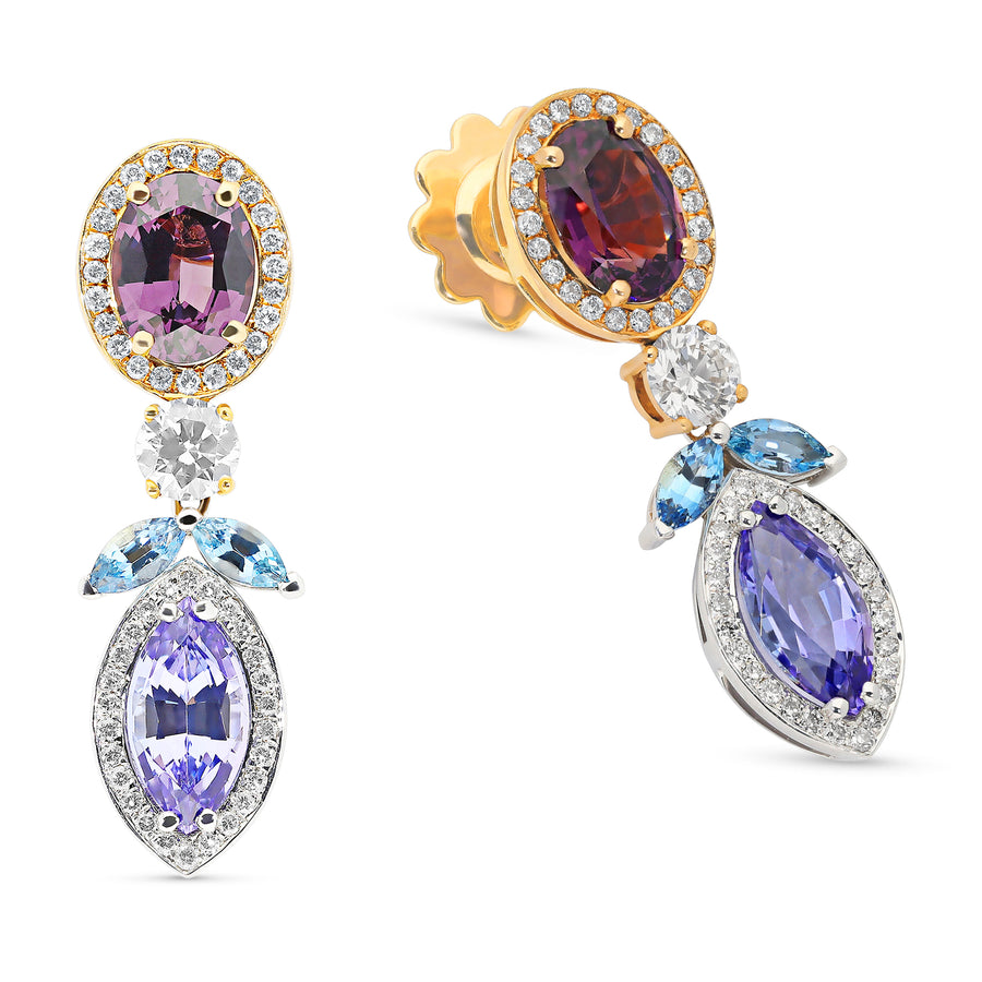 Tanzanite and Spinel Mix Colorful Dangle Earrings - 6 Carat