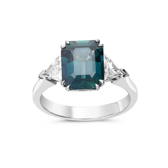 Green Sapphire Three Stone Ring