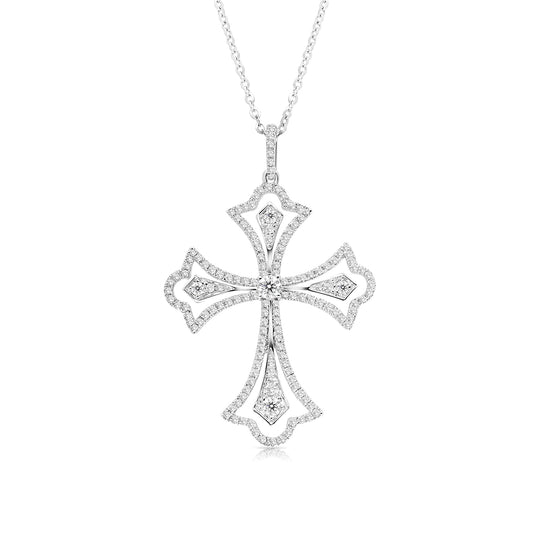 Diamond Pave Cross Pendant Necklace - .65 Carat