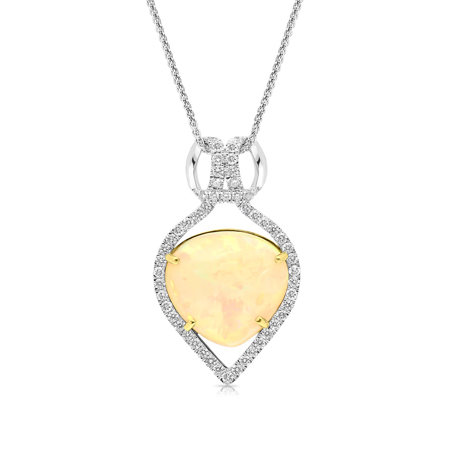 Diamond and Opal Pendant Necklace - 10.75 Carat