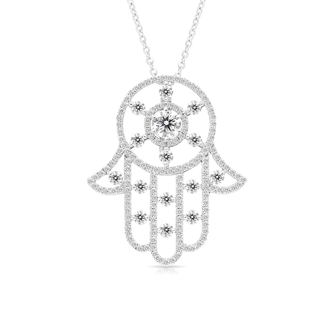 Diamond Hamsa Pendant Necklace - 1.75 Carat