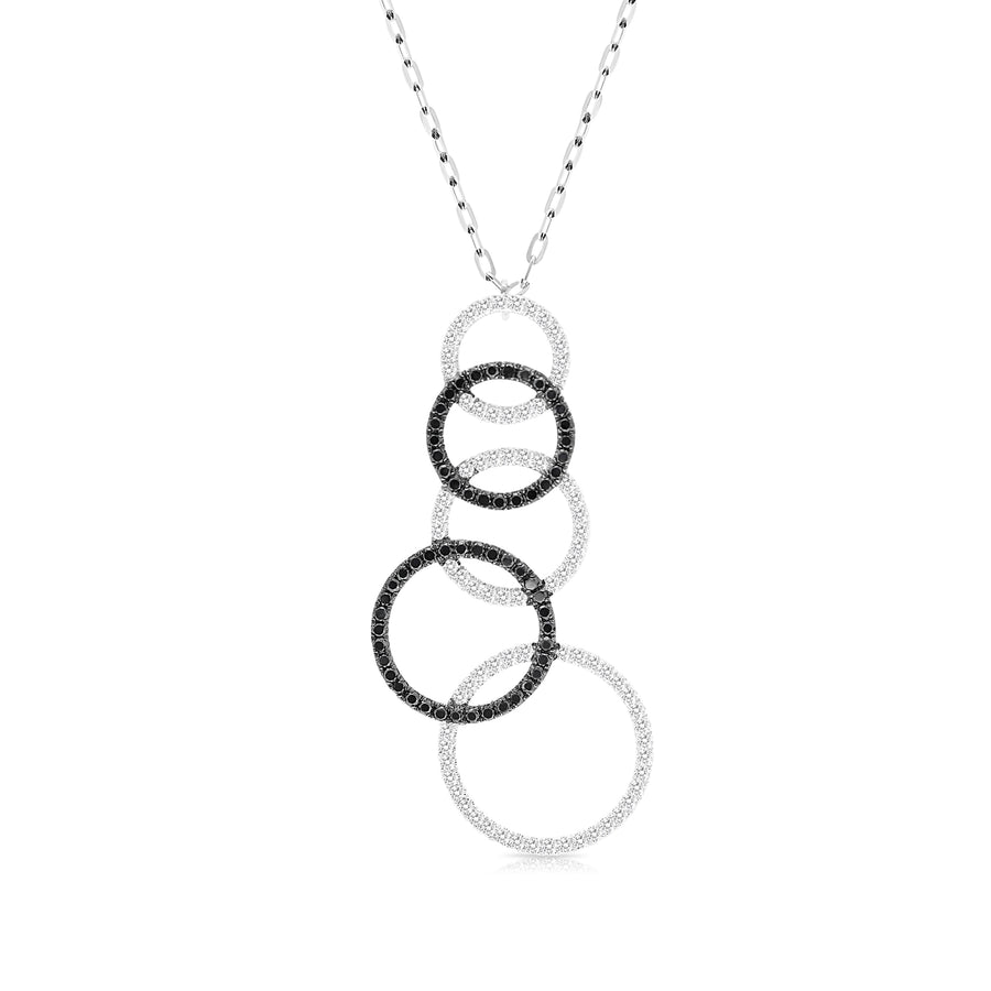 White and Black Diamond Abstract Olympic Pendant Necklace - 1.2 Carat
