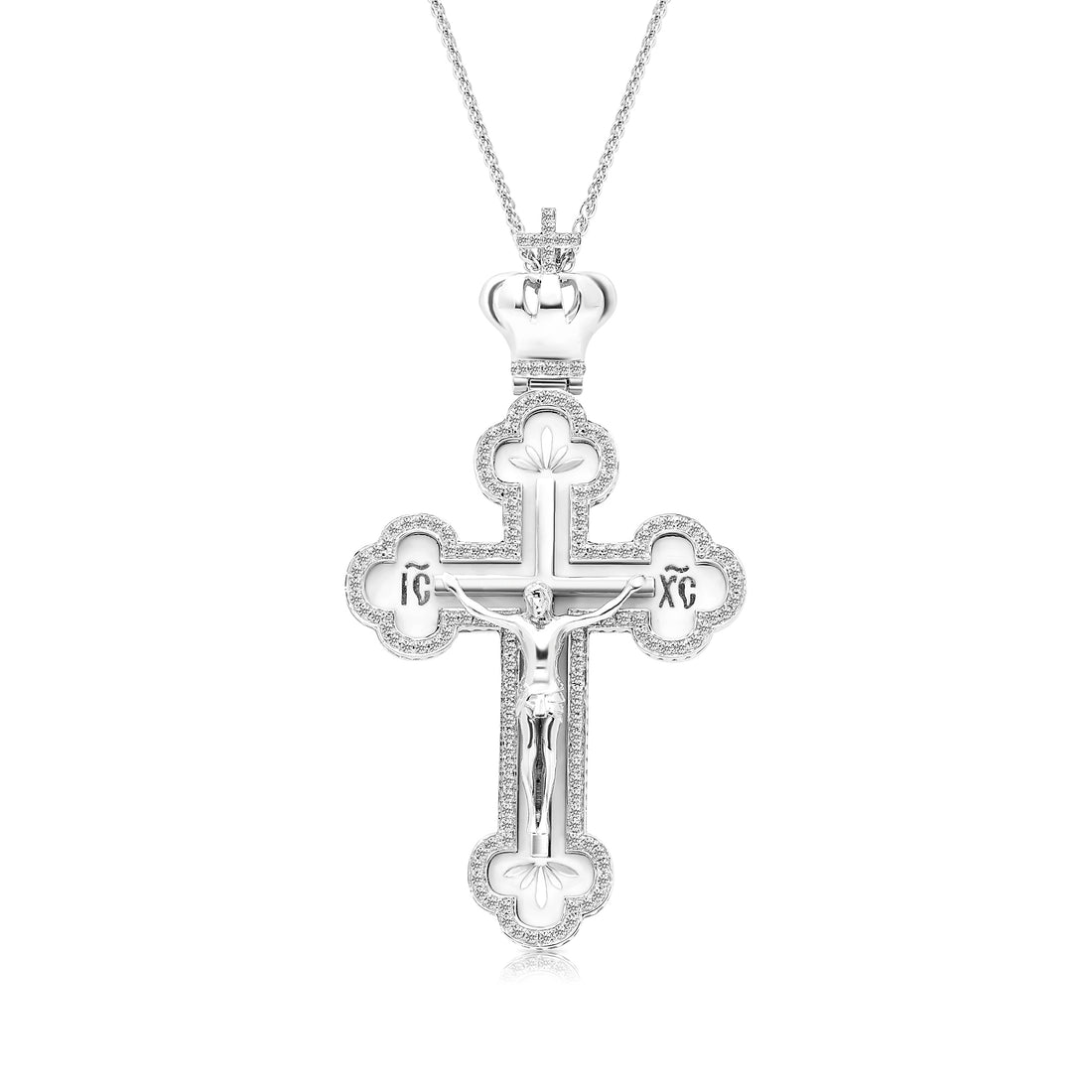 Eastern Orthodox Diamond Crown Crucifix Pendant Necklace - .62 Carat
