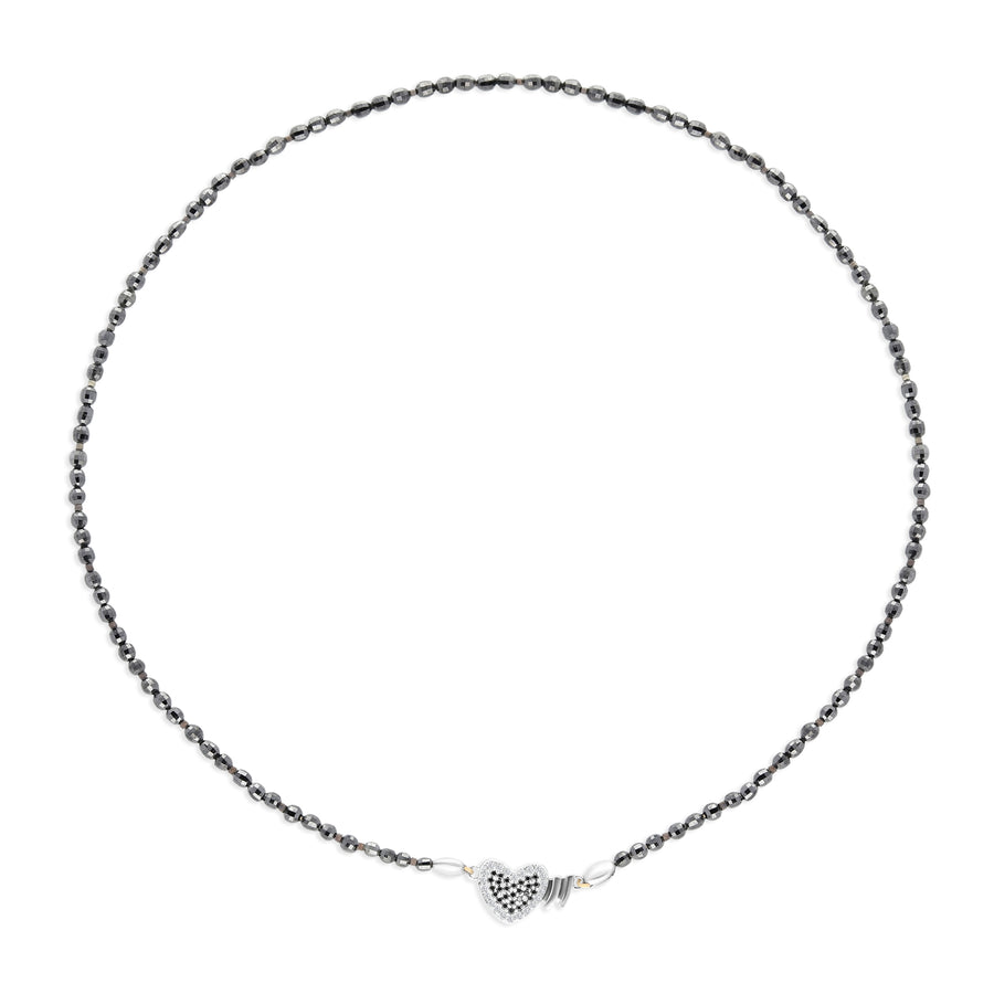 Black Diamonds Beaded Necklace Heart Box Clasp - 38 Carat