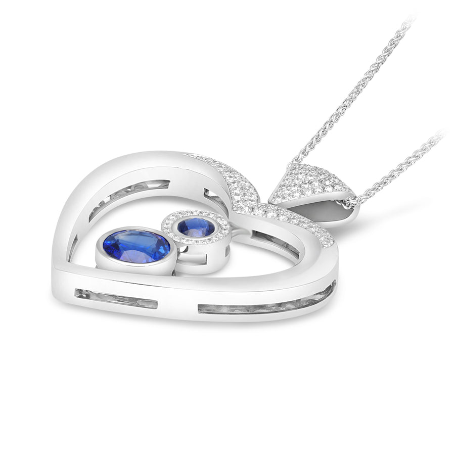 White Gold Open Heart Blue Round Cut Kyanite Necklace - 4.7 Carat