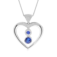 White Gold Open Heart Blue Round Cut Kyanite Necklace - 4.7 Carat