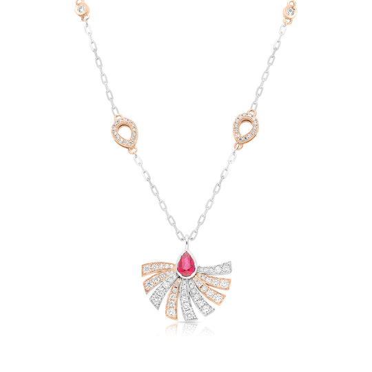 Two Tone Red Ruby and Diamond Sun Pendant - 1 Carat