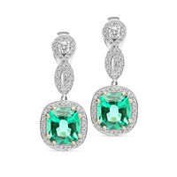 Cushion Cut Green Emerald Infinity Drop Earrings - 6 Carat