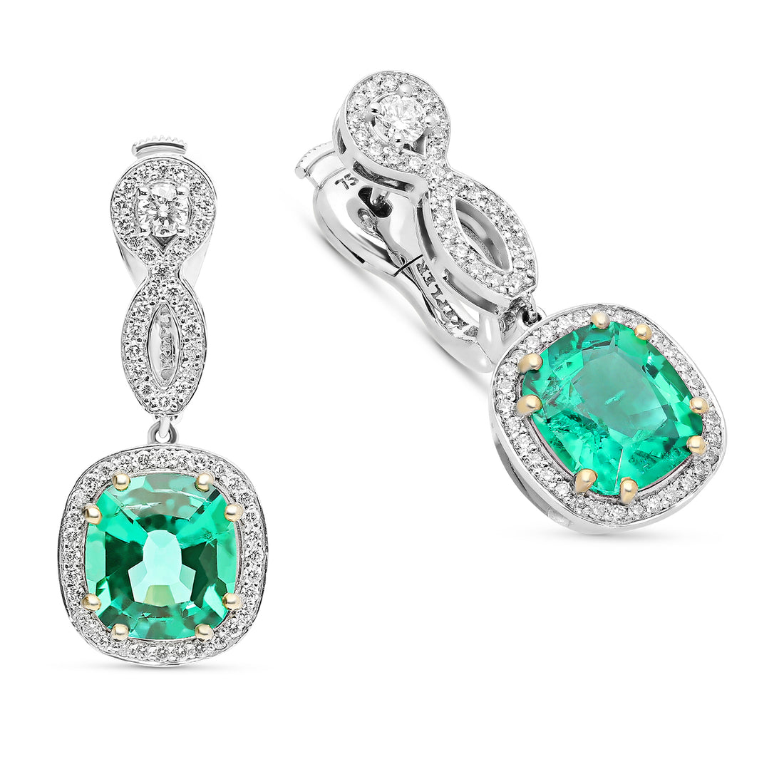 Cushion Cut Green Emerald Infinity Drop Earrings - 6 Carat