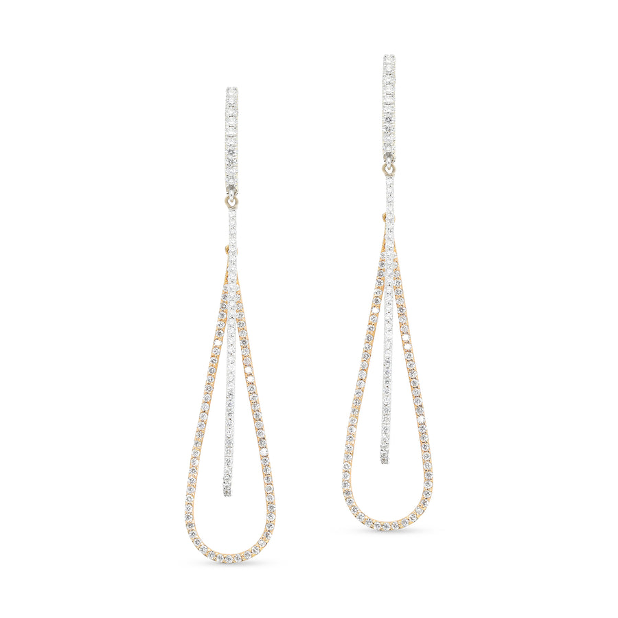 Two Tone Diamond Interlocking Drop Earrings - 1.8 Carat