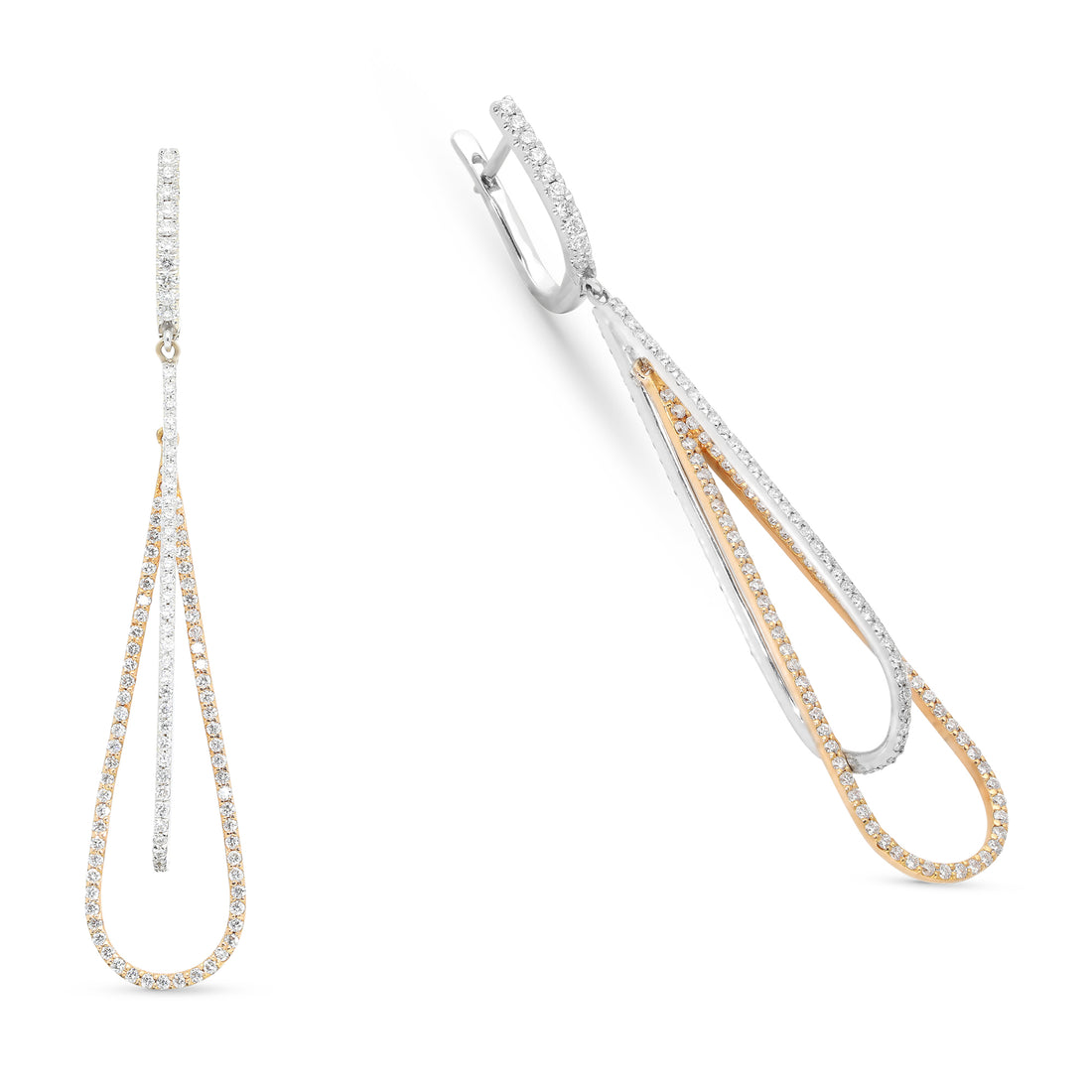 Two Tone Diamond Interlocking Drop Earrings - 1.8 Carat
