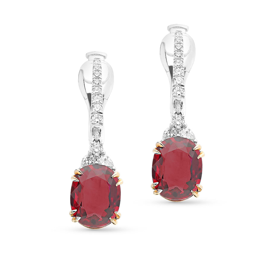 Oval Cut Red Ruby Drop Earrings - 5 Carat