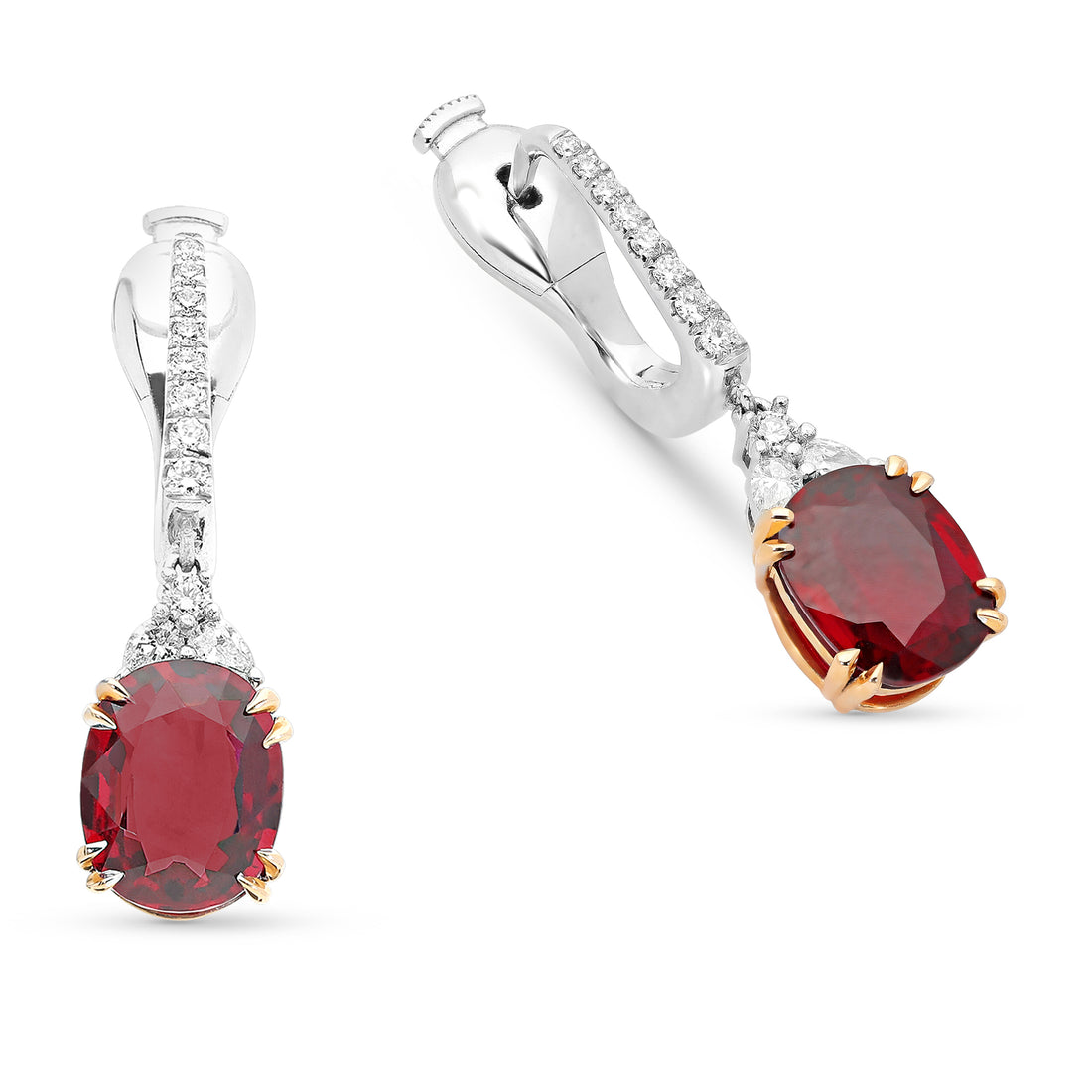 Oval Cut Red Ruby Drop Earrings - 5 Carat