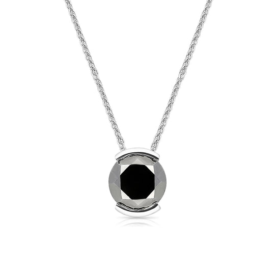 Classic Black Diamond Pendant in a Half Bezel Setting - 1.3 Carat