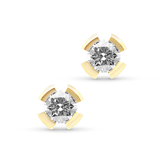 Yellow Gold Round Diamond Studs in a Split Bezel Setting - 0.9 Carat