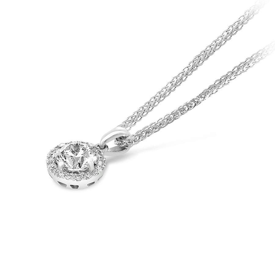 Classic Halo Diamond Pendant Necklace - .7 Carat