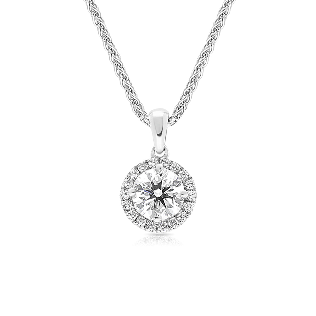 Classic Halo Diamond Pendant Necklace - .7 Carat