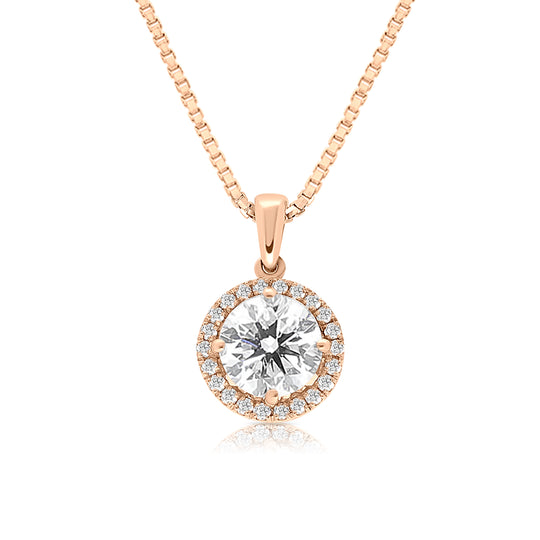Diamond Halo Pendant Necklace - 1.1 Carat