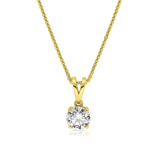 Classic Round Brilliant Cut Diamond Pendant in Yellow Gold - .5 Carat