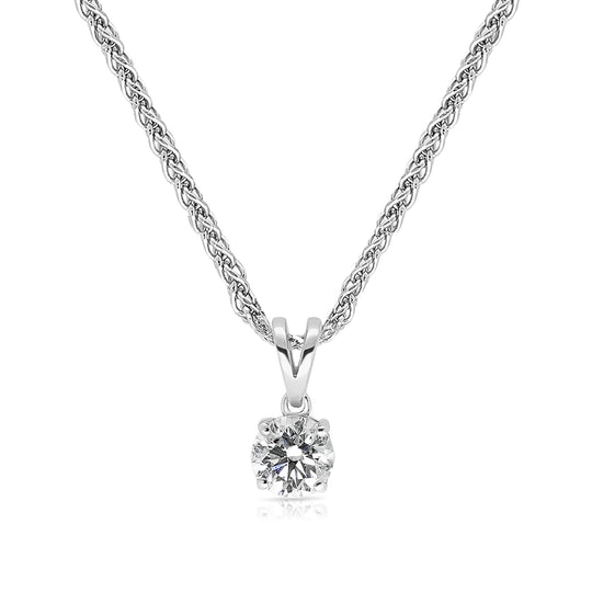 Classic Round Brilliant Cut Diamond Pendant in White Gold - .57 Carat
