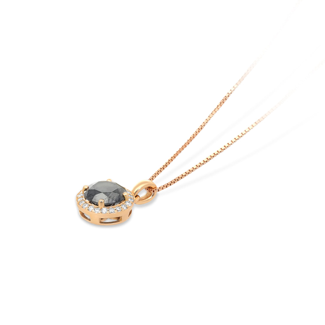 Rose Gold Black Diamond Pendant Necklace - 1.6 Carat