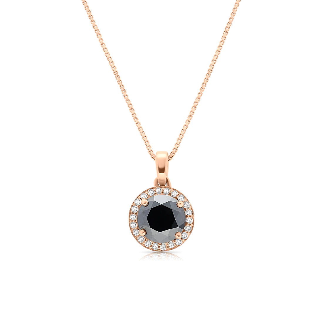 Rose Gold Black Diamond Pendant Necklace - 1.6 Carat