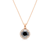 Rose Gold Black Diamond Pendant Necklace - 1.6 Carat