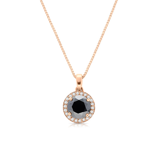 Rose Gold Black Diamond Pendant Necklace - 1.6 Carat