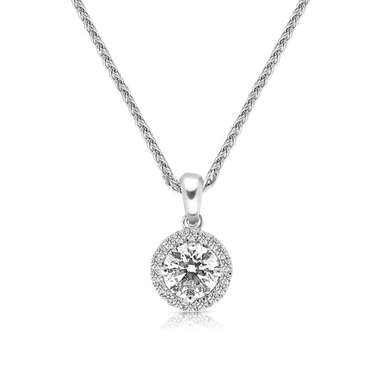 Diamond Halo Pendant Necklace - .59 Carat