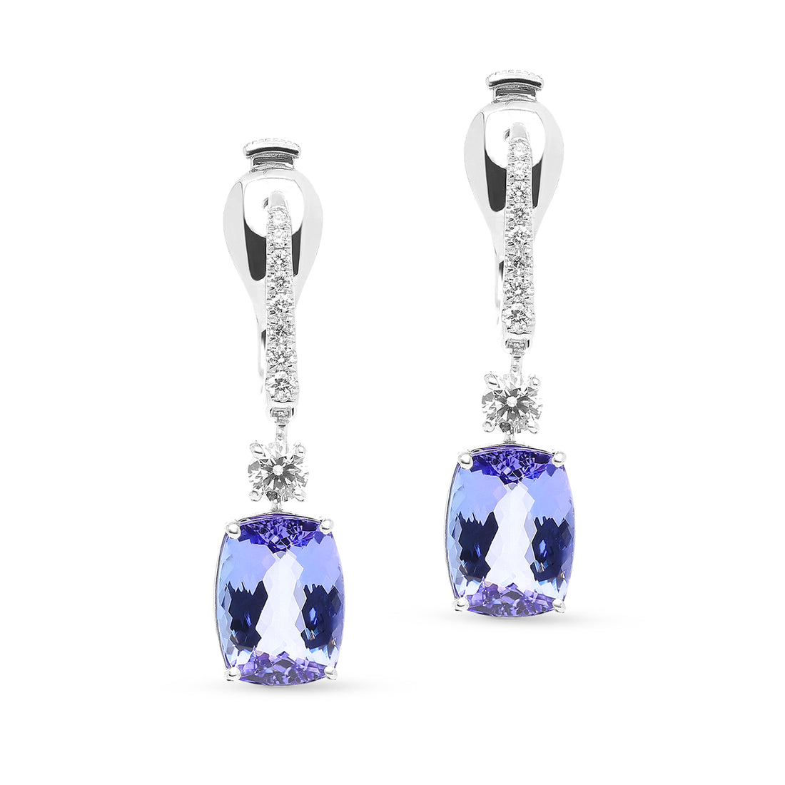 Cushion Cut Violet Tanzanite Drop Earrings - 6 Carat