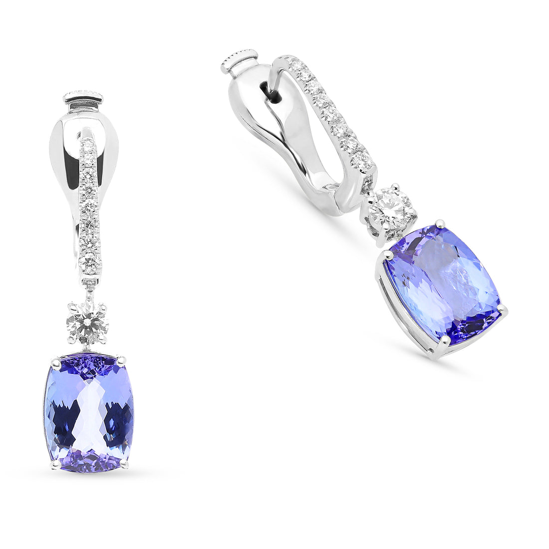 Cushion Cut Violet Tanzanite Drop Earrings - 6 Carat