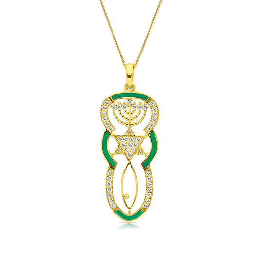 Messianic Seal Gold and Diamonds Enamel Pendant