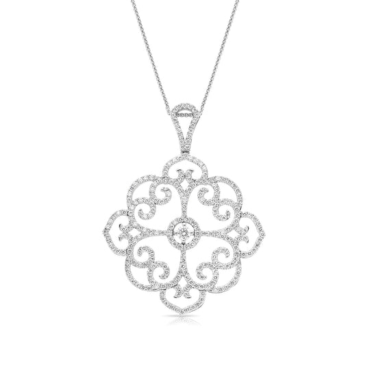 Pave Lined Filigree Pendant Diamond Necklace - 1.49 Carat