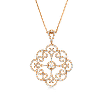 Rose Gold Filigree Diamond Pave Pendant - 1.49 Carat