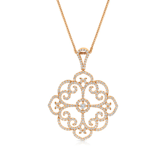 Rose Gold Filigree Diamond Pave Pendant - 1.49 Carat