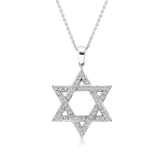 White Pave Diamond Intertwining Star Of David Pendant - .60 Carat