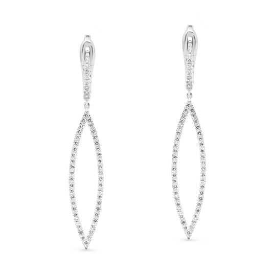Diamond Pave-Lined Open Marquise Shaped Dangling Earrings