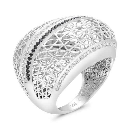 Black & White Filigree Art Deco Dome Web Ring