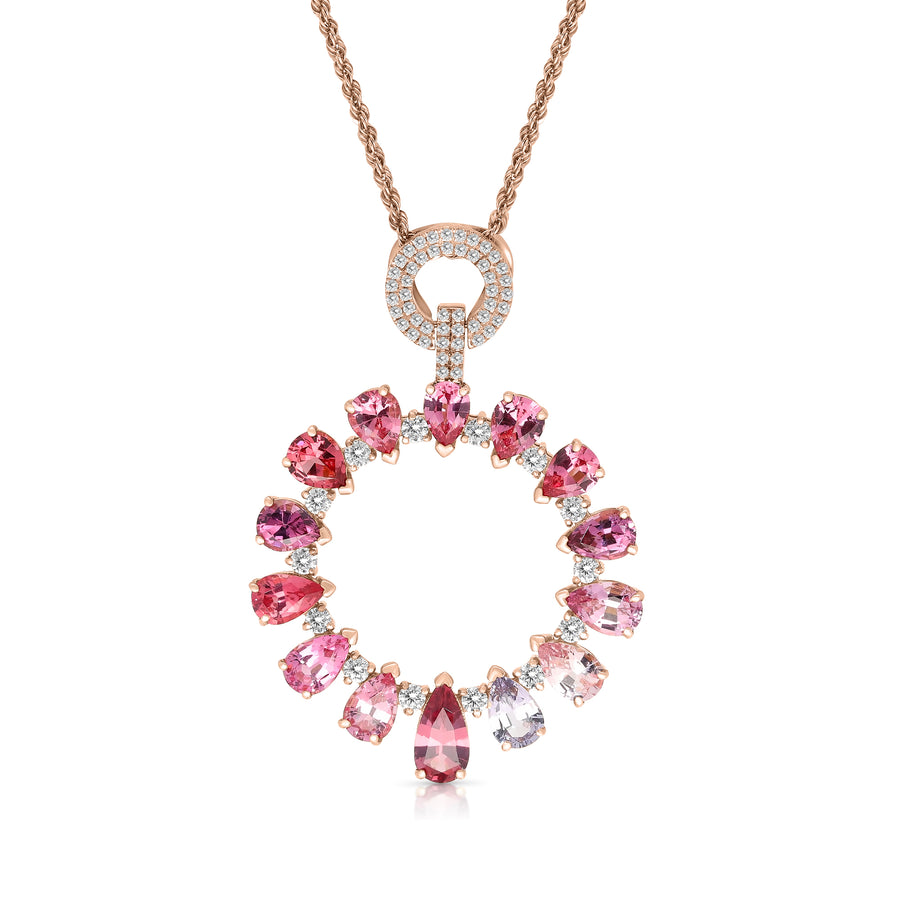 Pink Gemstone and Diamond Open Circle Necklace - 5.6 Carat
