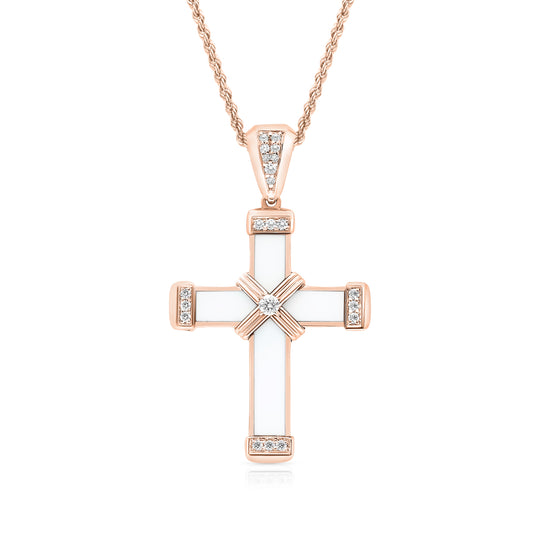 White Enamel Diamond Cross - .12 Carat