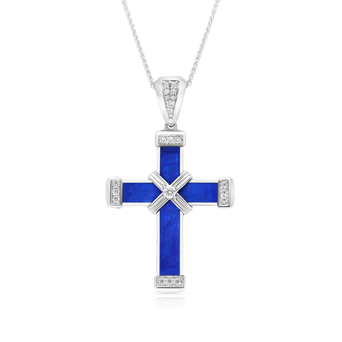 Blue Enamel Diamond Cross - .17 Carat