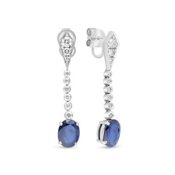 Sapphire and Diamond Drop Dangling Earrings - 3.7 Carat