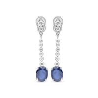 Sapphire and Diamond Drop Dangling Earrings - 3.7 Carat