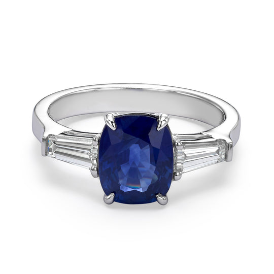 Side Stone Cushion Cut Sapphire Ring - 3.25 Carat