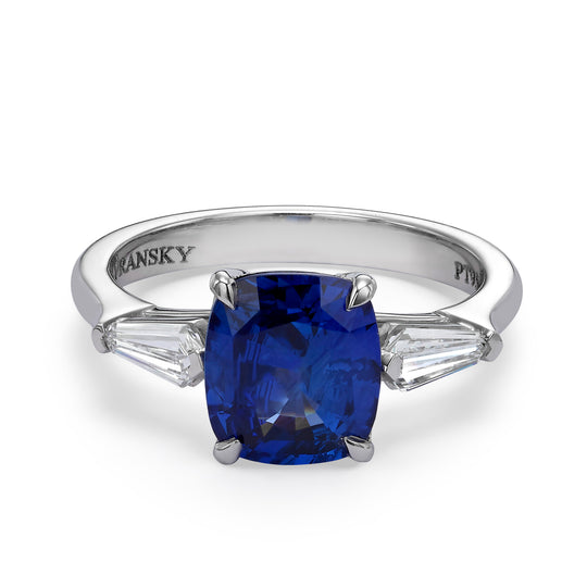 Side Stone Cushion Cut Sapphire Ring - 2.54 Carat