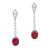 Cushion Cut Red Ruby Dangling Earrings - 3.7 Carat